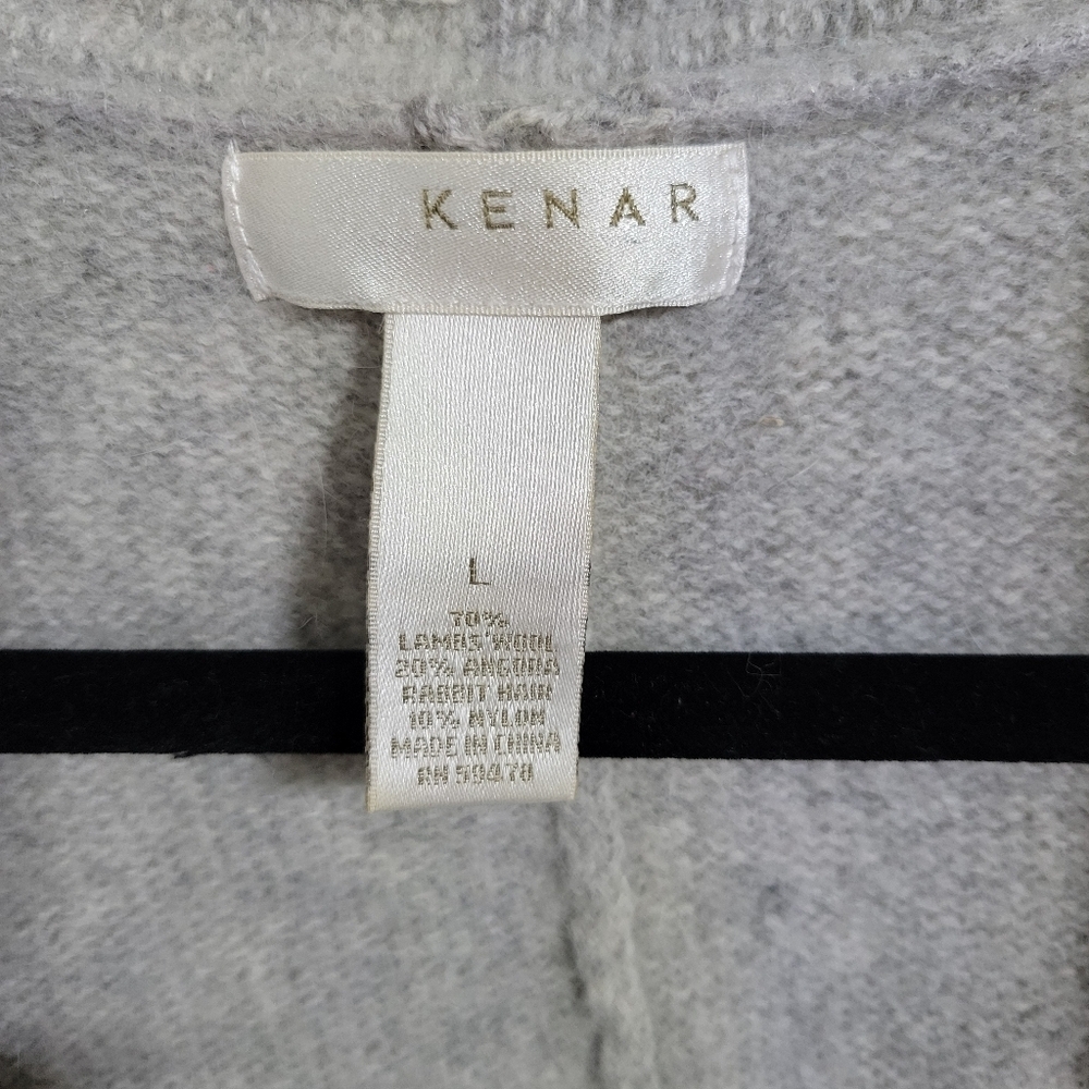 Kenar Wool and Angora Gray Cardigan with Flower Pin, Size Large - Picture 2 of 4